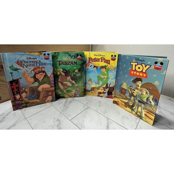 Disney 4 Toy Story Tarzan Peter Pan Hunchback Wonderful World Of Reading Books - Picture 1 of 4